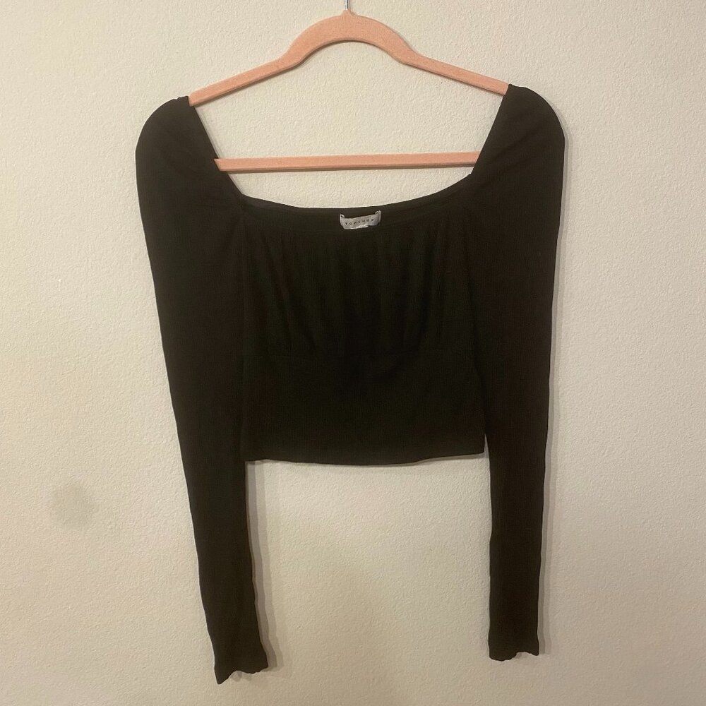 Topshop Black Long Sleeve Crop Top Size 4